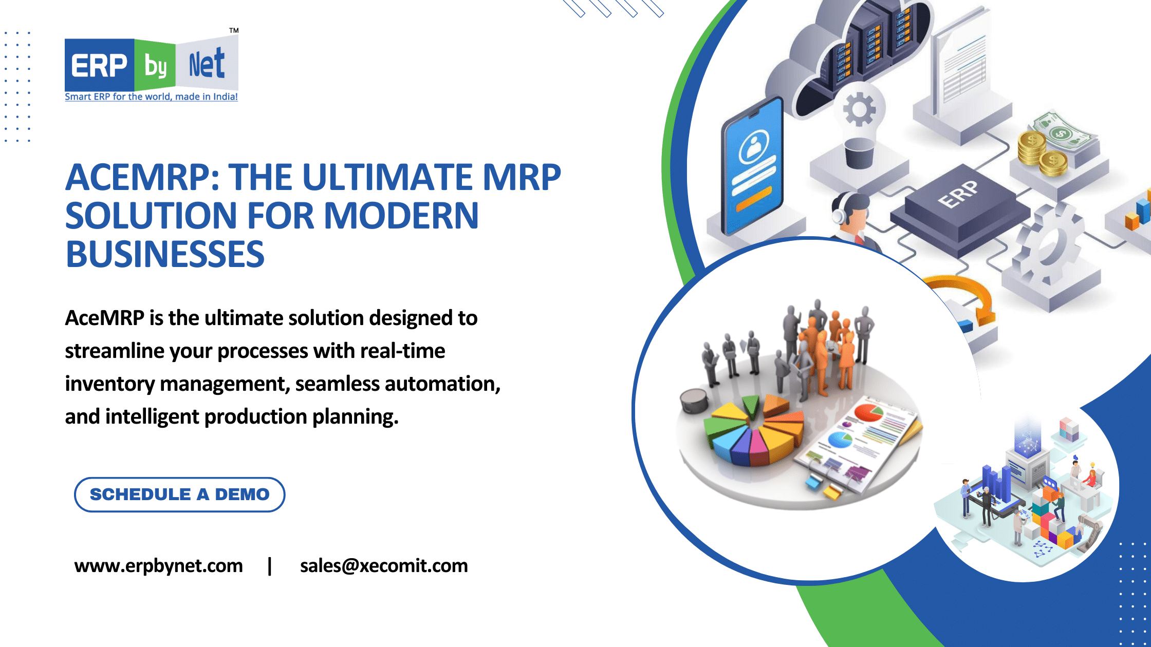 MRP software banner showing ERP integration and automation