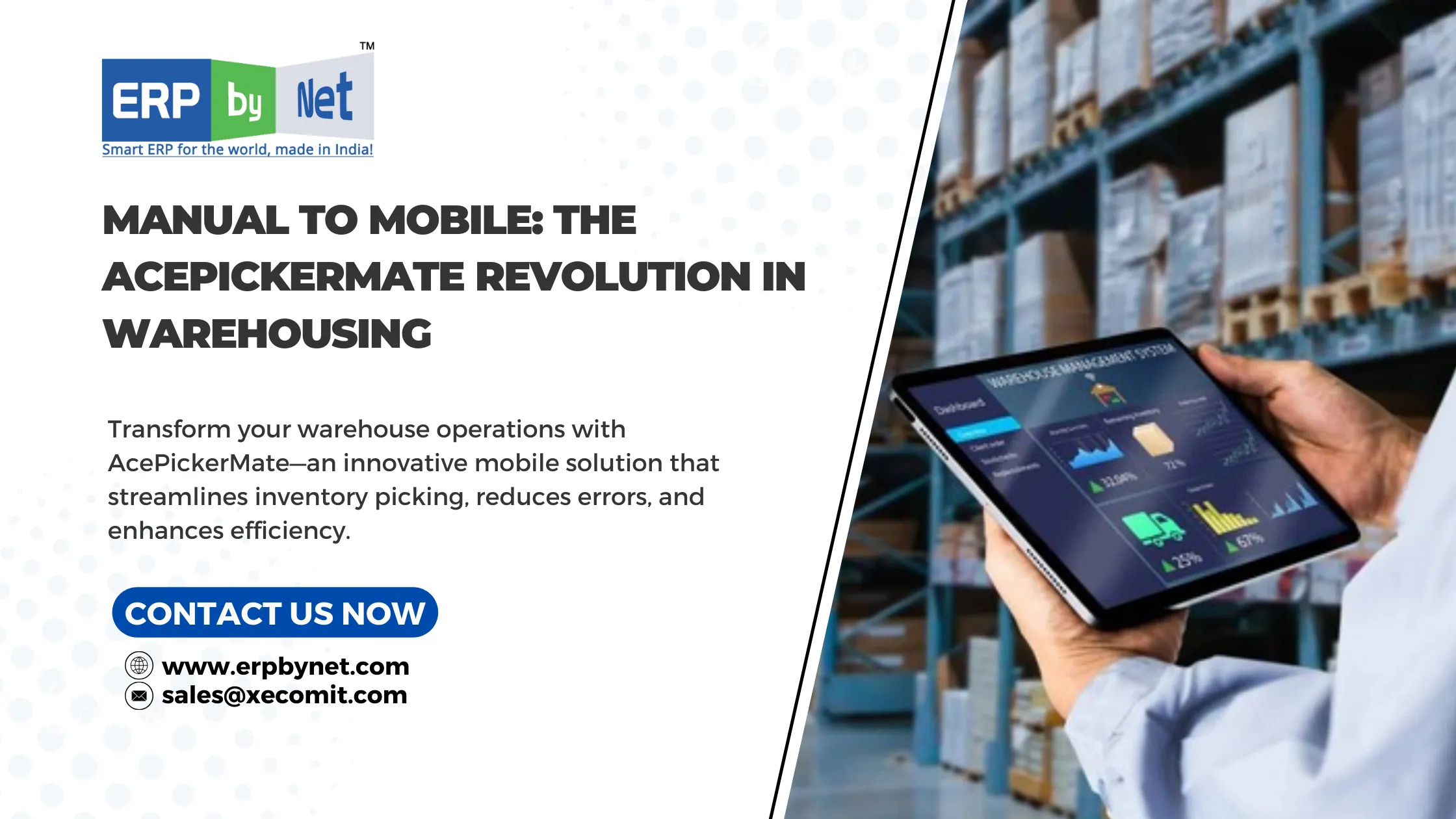 Warehouse worker using mobile device with AcePickerMate system