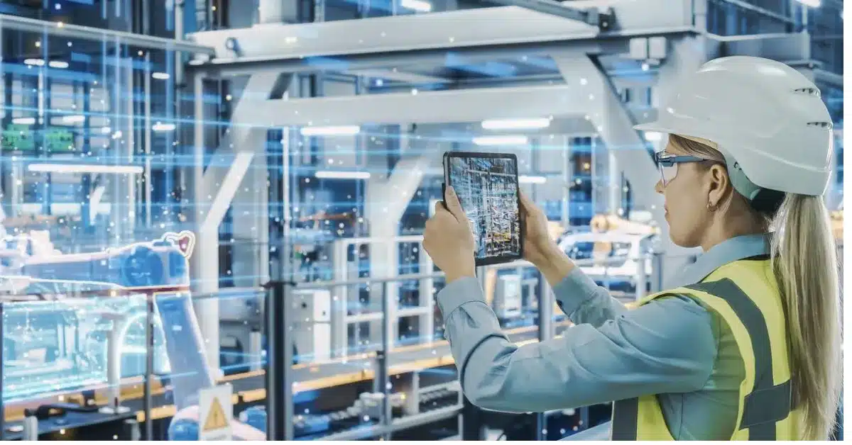 Factory floor dashboard showing real-time MRP software in use for production planning