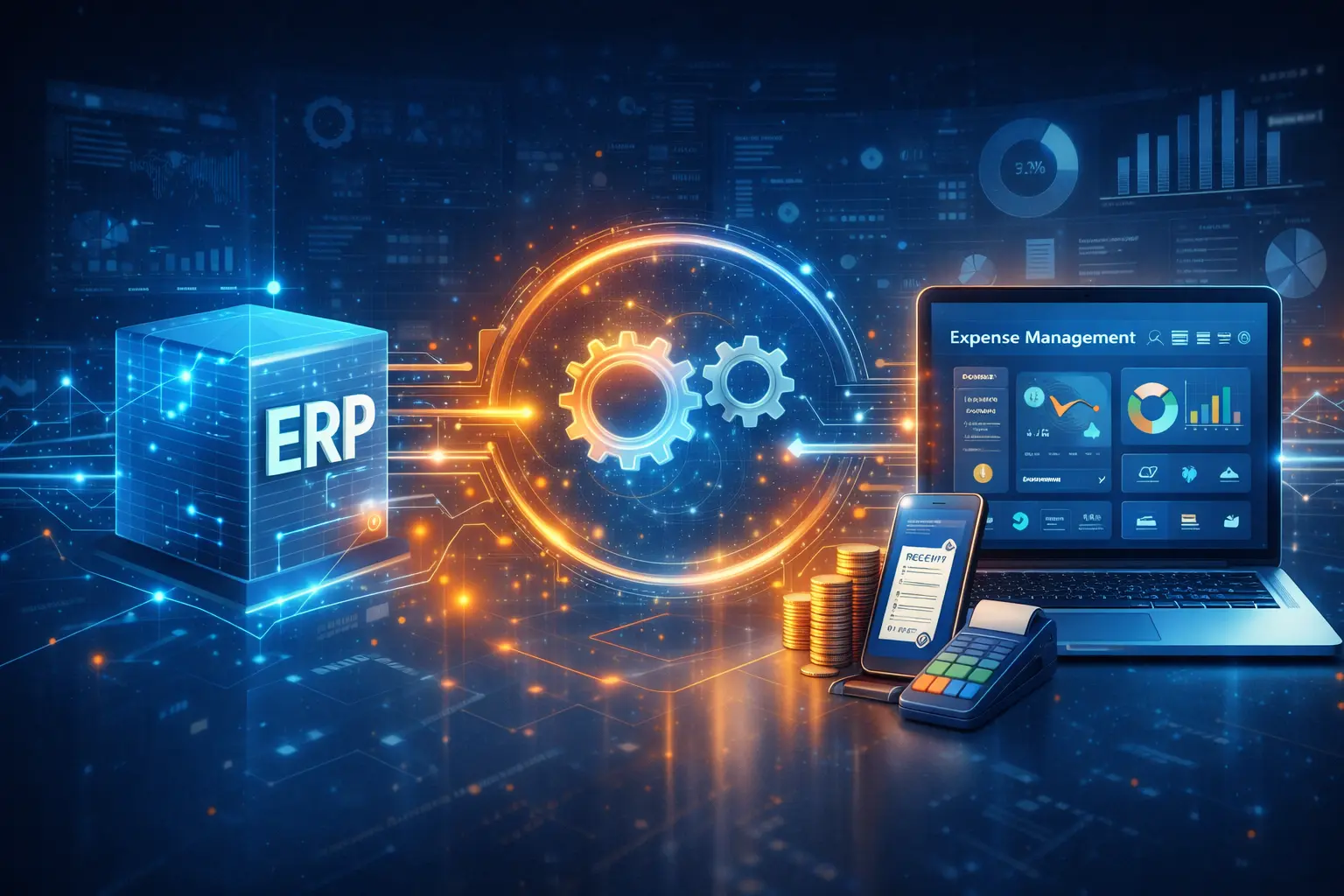 ERP integration with expense management software enabling real-time visibility and automated expense control