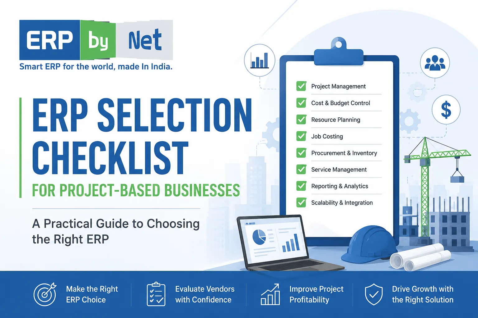ERP Selection Checklist for Project-Based Businesses featuring ERPbyNet project management and ERP evaluation guide.